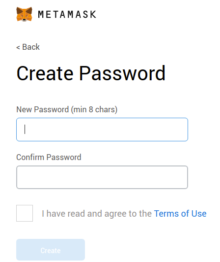 MetaMask Signup Password